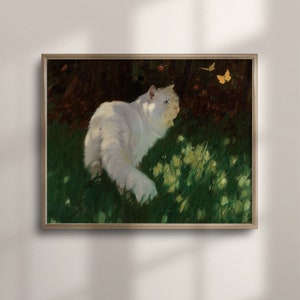 Charming Vintage Cat Artwork, Nursery Wall Decor, Girls Bedroom Art, Animal Wall Art, Unique Cat Painting, C16-131