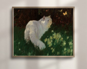 Vintage Cat Painting: Charming Nursery Wall Art