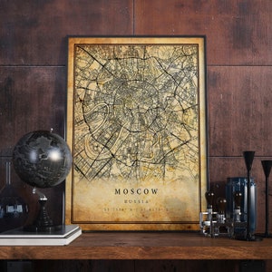 Moscow Vintage Map Poster Wall Art | City Artwork Print | Antique, rustic, old style Home Decor | Russia prints gift | M630