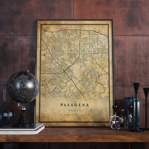 Pasadena Vintage Map Poster Wall Art / City Artwork Print / Antico, rustico, vecchio stile Home Decor / Texas stampe regalo / VM166