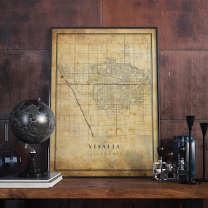 Visalia Vintage Karte Poster Wandkunst | Kunstdruck | Antike, rustikale, alte Stil Wohnkultur | Kalifornien druckt Geschenk | VM208