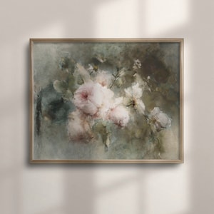 Pintura al óleo de rosas vintage, impresión de arte floral antiguo, naturaleza muerta de flores neutras, decoración de pared de rosas, arte de rosas antiguas, C16-412