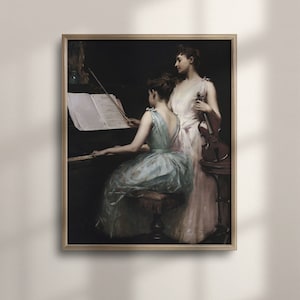 Victorian Woman Art Print: Antique Musician Portrait, Vintage Oil Painting