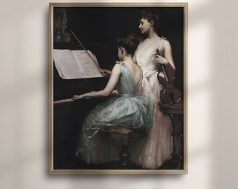 Victorian Woman Art Print: Antique Musician Portrait, Vintage Oil Painting
