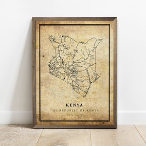 Kenya vintage map poster print, country street road map wall art, country map, country decor, C15-66