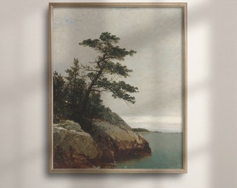 Antique Tree Oil Painting: Vintage Country Landscape Art