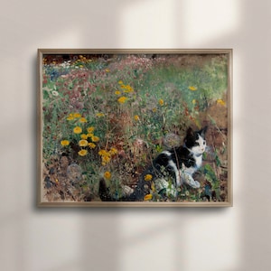Vintage Cat Portrait: Wildflower Feline Wall Art