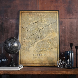 Detroit Vintage Map Poster Wall Art | City Artwork Print | Antique, rustic, old style Home Decor | VMichigan prints gift | VM23