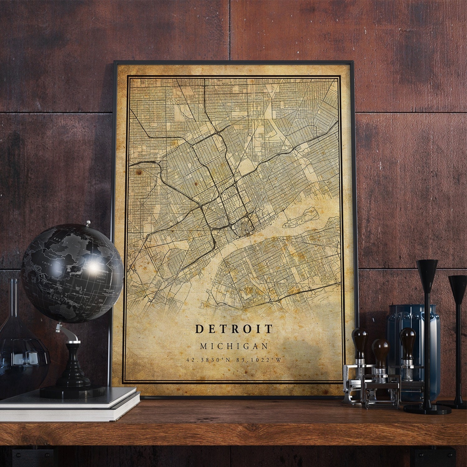 Detroit Vintage Map Print: Rustic City Wall Art