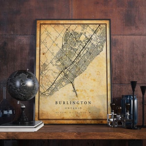 Burlington Vintage Map Poster Wall Art | City Artwork Print | Antique, rustic, old style Home Decor | Ontario prints gift | M335