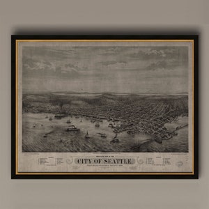 Seattle Map, Vintage Map of Seattle, Vintage Wall Art, Home Decor, Framed Options Available, Circa 19th C., AM51