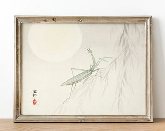 Praying Mantis Print: Vintage Japanese Art Reproduction