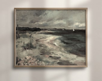 Vintage Beach Painting: Moody Seascape Art Print
