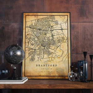 Brantford Vintage Map Poster Wall Art | City Artwork Print | Antique, rustic, old style Home Decor | Ontario prints gift | M363