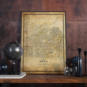 Affiche de carte vintage Mesa Art mural | Impression d'œuvres d'art de la ville | Décoration d'intérieur antique, rustique et de style ancien | Arizona imprime cadeau | VM36
