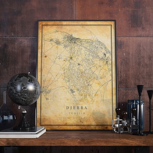 Djerba Vintage Map Poster Wall Art | City Artwork Print | Antique, rustic, old style Home Decor | Tunisia prints gift | M708