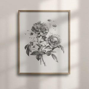 Vintage Floral Sketch Art Print: Elegant Botanical Wall Decor