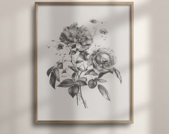 Vintage Floral Sketch Art Print: Elegant Botanical Wall Decor
