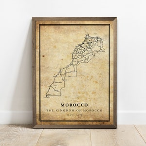 Impression d'affiche de carte vintage du Maroc, art mural de carte routière de rue de pays, cadeaux de pays, impression de carte de pays, C15-84