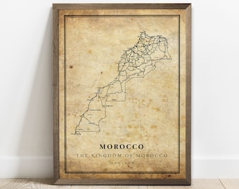 Vintage Morocco Map Poster: Country Road Wall Art