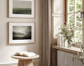 Sheep Meadow Landscape Painting: Vintage Farmhouse Print