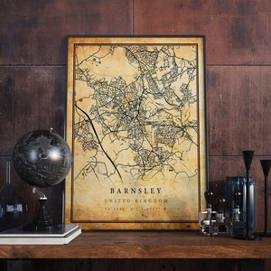 Barnsley Vintage Map Poster Wall Art | City Artwork Print | Antique, rustic, old style Home Decor | United Kingdom prints gift | M507
