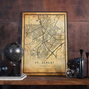 St. Albert Vintage Map Poster Wall Art | City Artwork Print | Antique, rustic, old style Home Decor | Alberta prints gift | M392