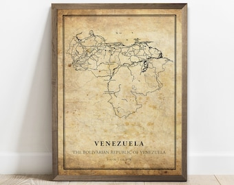 Venezuela Map Print: Vintage Style Country Road Map Wall Art