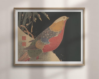 Golden Pheasant in the Snow Print: After Jakuchū Japanese Wall Art, Bird and Snowy Branches