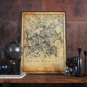 Ho Chi Minh City Vintage Map Poster Wall Art | City Artwork Print | Antique, rustic, old style Home Decor | Vietnam prints gift | M690