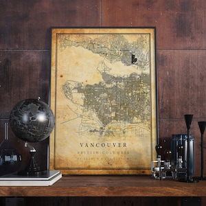 Vancouver Vintage Karte Poster Wandkunst | Stadt Kunstwerk Druck | Antike, rustikale, alte Wohnkultur | British Columbia Drucke Geschenk | M315