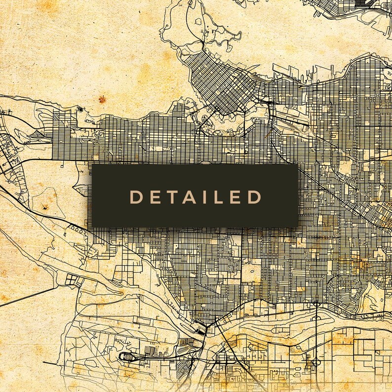 Vancouver Vintage Map Poster Wall Art City Artwork Print Etsy