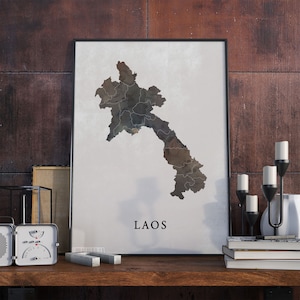 Laos vintage style map print, Laos map poster,  gift, Laos wall art decor, map wall decor, gift hostess, VO213