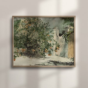 Vintage Orange Tree Watercolor Painting: Spanish Kitchen Wall Art
