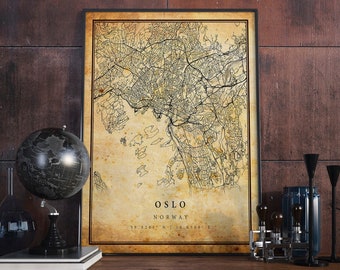 Oslo Vintage Map Art Print: Rustic Norway Home Decor