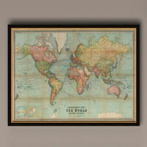 Beautiful World Map Vintage Atlas 1914 Mercator projection, AM29