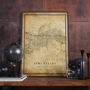 Simi Valley vintage kaart poster kunst aan de muur | Stadskunstwerk afdrukken | Antieke, rustieke, oude stijl Home Decor | Californië drukt cadeau af | VM218