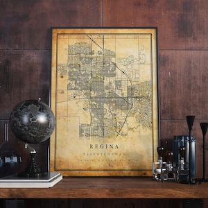 Regina Vintage Map Poster Wall Art | City Artwork Print | Antique, rustic, old style Home Decor | Saskatchewan prints gift | M331