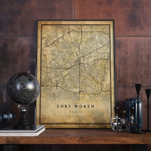 Fort Worth Vintage Map Poster Wall Art | City Artwork Print | Antique, rustic, old style Home Decor | Texas prints gift | VM16
