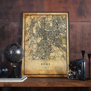 Rome Vintage Map Poster Wall Art | City Artwork Print | Antique, rustic, old style Home Decor | Italy prints gift | M638