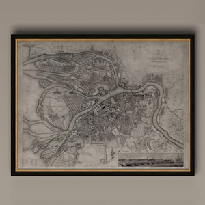 Carte de Saint-Pétersbourg, carte vintage de Saint-Pétersbourg, Russie, vintage Wall Art Decore, Options encadrées disponibles, Circa 19th C., AM56
