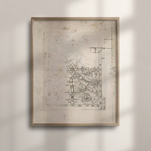 French Ceiling Plan, Architectural Sketch Art, European Wall Decor, Vintage Inspired, Botanical Garden Art, Unique Wall Art, C16-1378