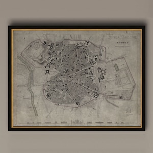 Madrid Karte, Vintage Karte von Madrid, Spanien, Vintage Wandkunst, Wohnkultur, gerahmte Optionen verfügbar, Circa 19th C., AM81