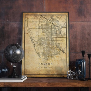 Póster de mapa vintage de Oxnard, arte mural, impresión de arte urbano, decoración del hogar antigua, rústica y de estilo antiguo, impresiones de California, regalo, VM108