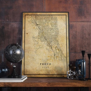 Póster de mapa vintage de Provo, arte mural, impresión de arte urbano, decoración del hogar antigua, rústica y de estilo antiguo, impresiones de Utah, regalo, VM238