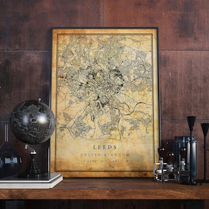 Leeds Vintage Karte Poster Wandkunst | Stadt Kunstwerk Druck | Antike, rustikale, alte Wohnkultur | Vereinigtes Königreich Drucke Geschenk | M466