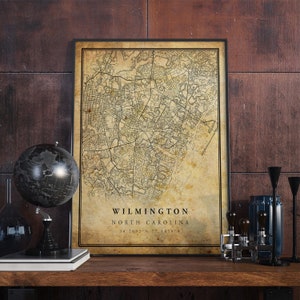 Wilmington Vintage Karte Poster Wandkunst | Kunstdruck | Antike, rustikale, alte Stil Wohnkultur | North Carolina Drucke Geschenk | VM235