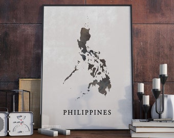 Impresión de mapa de estilo vintage de Filipinas, póster de mapa de Filipinas, regalo, decoración de arte de pared de Filipinas, póster art deco, niñera de regalo, VO222