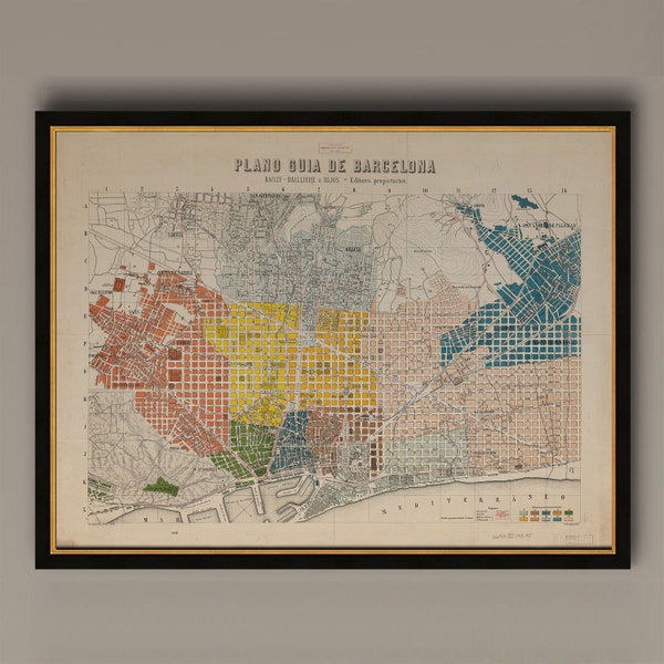 Mapa antiguo de Barcelona, España Catalu√±a 1910 Mapa vintage Barcelona, AM31