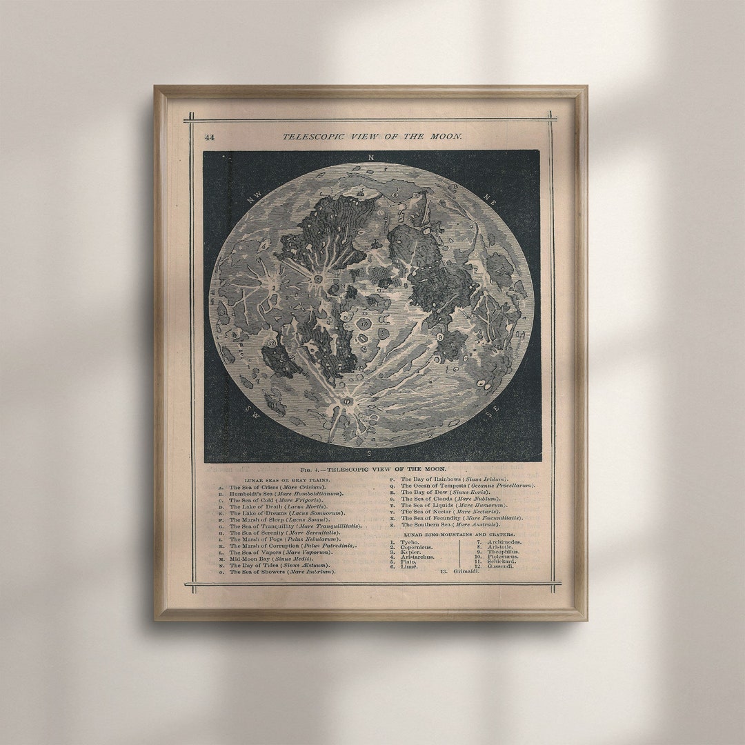 Antique Lunar Map Print: Vintage Celestial Moon, Astronomy Wall Art - Etsy